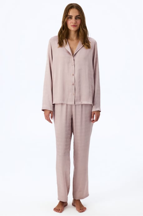 Pastel Romantic Satin Slogan-Muster Langarmshirt-Hosen-Pyjama-Set - Image 1
