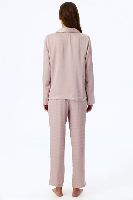 Pastel Romantic Satin Slogan-Muster Langarmshirt-Hosen-Pyjama-Set - Image 2