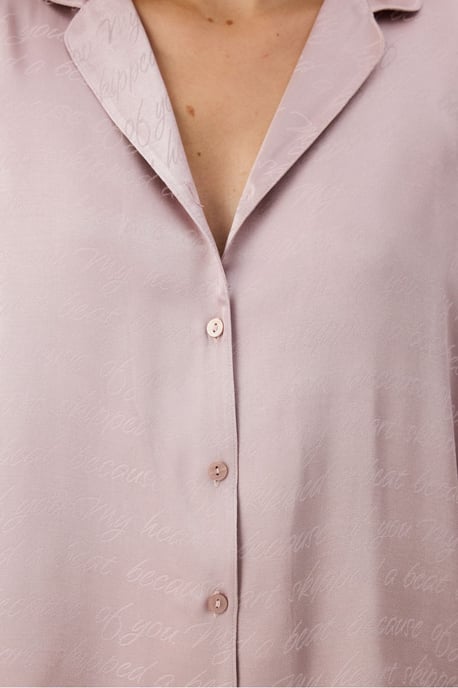 Pastel Romantic Satin Slogan-Muster Langarmshirt-Hosen-Pyjama-Set - Image 3