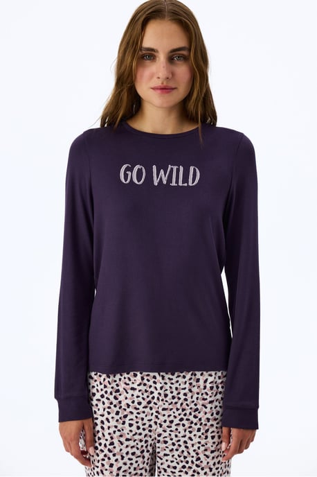 Midnight Mood Pyjama-Oberteil mit Slogan-Print, langen Ärmeln - Image 1