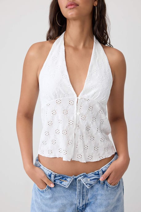 TRENDYOLMİLLA Damen Ecru Einfarbig Ärmellos Tailliert Blusen - Image 2