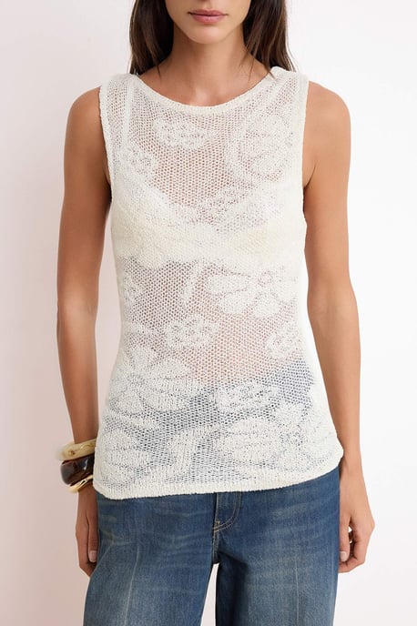 TRENDYOLMİLLA Damen Ecru Geblümt Ärmellos Tailliert Blusen - Image 4