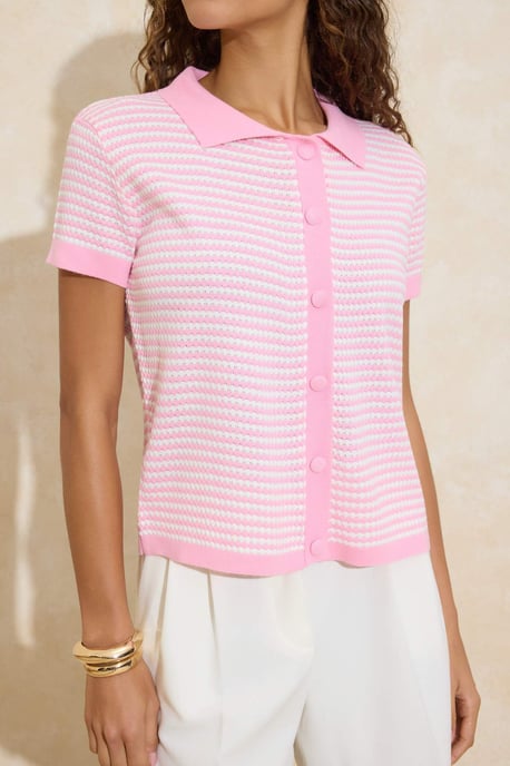TRENDYOLMİLLA Damen Rosa Gestreift Kurz Regular Fit Blusen - Image 2