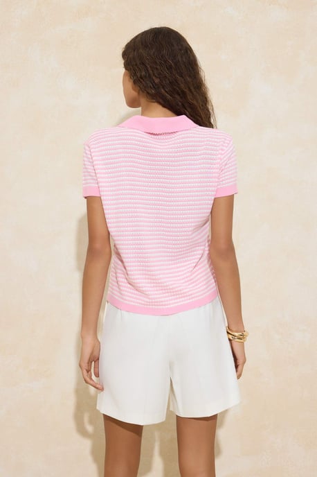 TRENDYOLMİLLA Damen Rosa Gestreift Kurz Regular Fit Blusen - Image 3