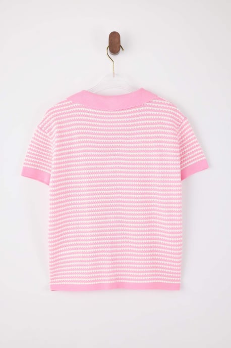 TRENDYOLMİLLA Damen Rosa Gestreift Kurz Regular Fit Blusen - Image 5