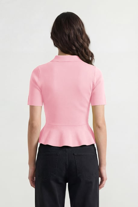 TRENDYOLMİLLA Damen Rosa Einfarbig Kurz Tailliert Blusen - Image 2