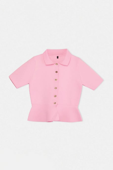 TRENDYOLMİLLA Damen Rosa Einfarbig Kurz Tailliert Blusen - Image 3