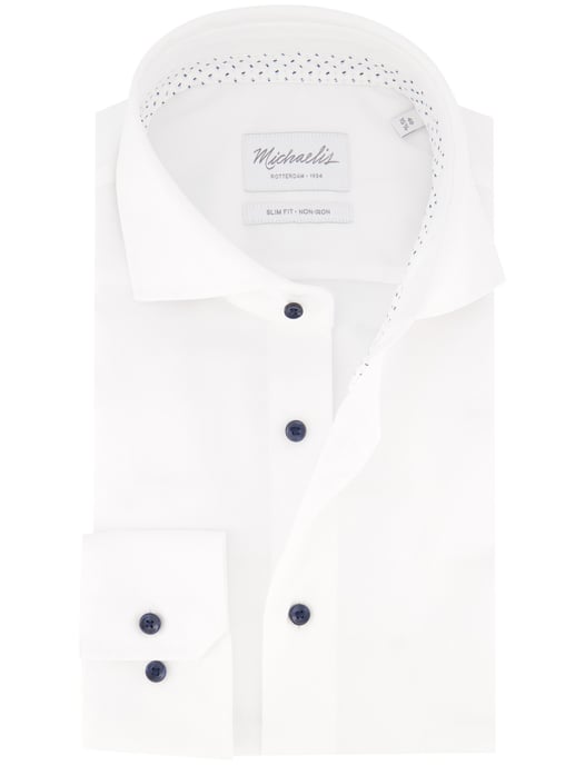 Michaelis Baumwollhemd Weiß Slim Fit Uni Bügelfrei - Image 1