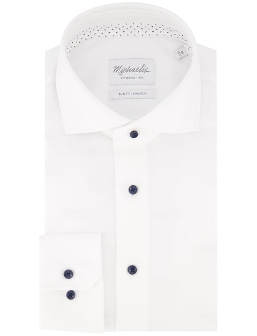 Michaelis Baumwollhemd Weiß Slim Fit Uni Bügelfrei - Image 2