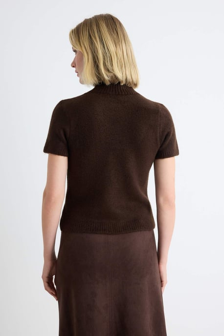 TRENDYOLMİLLA Damen Braun Einfarbig Kurz Tailliert Blusen - Image 3