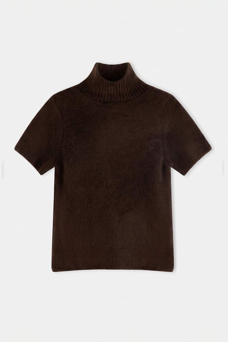 TRENDYOLMİLLA Damen Braun Einfarbig Kurz Tailliert Blusen - Image 4