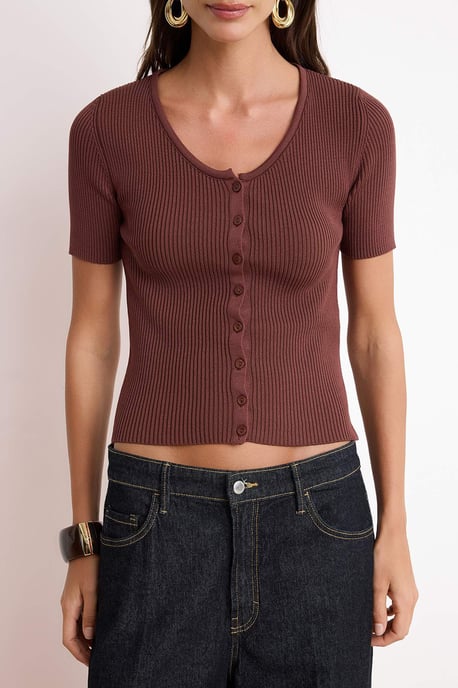 TRENDYOLMİLLA Damen Braun Einfarbig Kurz Tailliert Blusen - Image 2