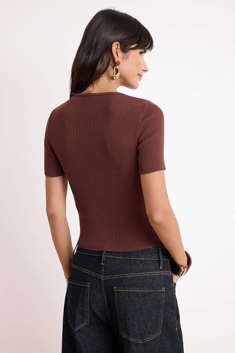 TRENDYOLMİLLA Damen Braun Einfarbig Kurz Tailliert Blusen - Image 3