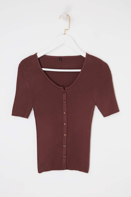 TRENDYOLMİLLA Damen Braun Einfarbig Kurz Tailliert Blusen - Image 4