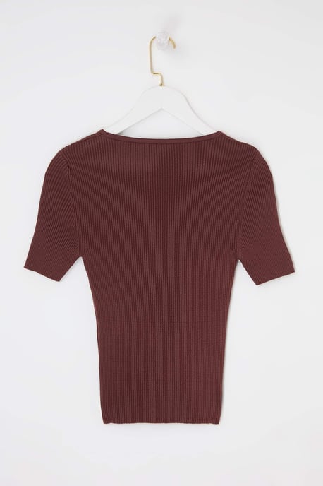 TRENDYOLMİLLA Damen Braun Einfarbig Kurz Tailliert Blusen - Image 5