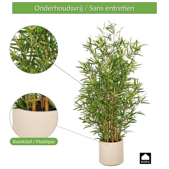 Kopu ® künstliche Bambuspflanze 130 cm 1978 Blätter cremefarbener Topf Fargesia - Image 4