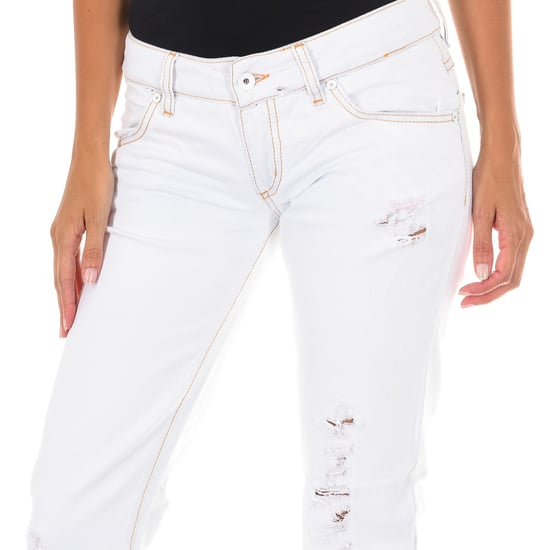 Lange Denim-Hose mit Ripstop-Effekt und schmalen Säumen E014152 woman - Image 2