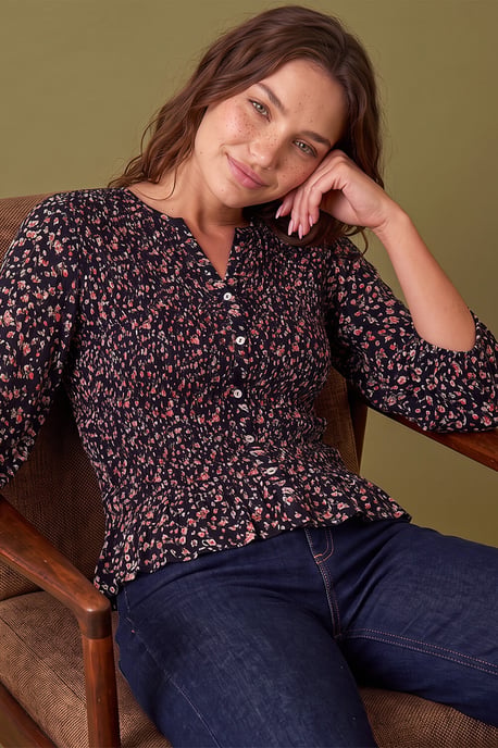 Petite Bluse mit Raffungen und Knopfleiste - Image 2