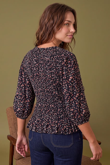 Petite Bluse mit Raffungen und Knopfleiste - Image 4