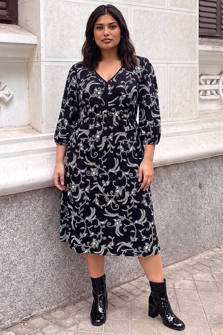 Roman Curve Floral Stretch-Kleid mit V-Ausschnitt - Image 1