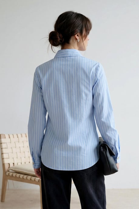 Trendyol Modest Damen Blau Gestreift Lang Regular Fit Modest Hemden - Image 2