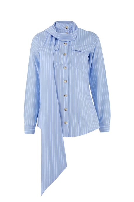 Trendyol Modest Damen Blau Gestreift Lang Regular Fit Modest Hemden - Image 5