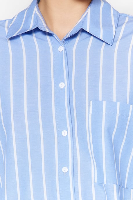 TRENDYOLMİLLA Damen Blau Gestreift Lang Oversize Hemden - Image 4