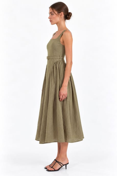 Kleid in Midi-Länge mit eckigem Ausschnitt und Gürtel - Image 2