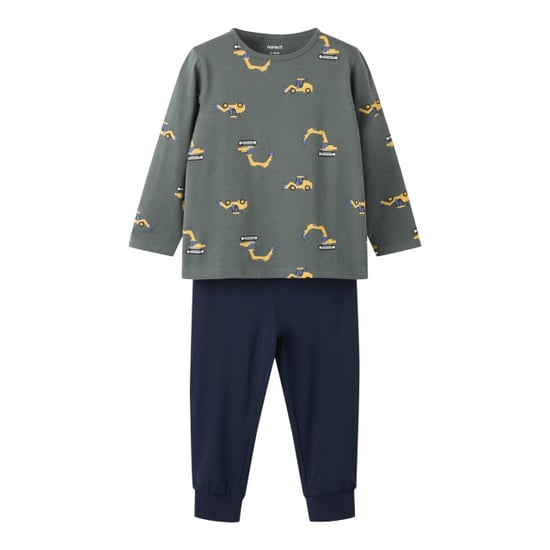 Name It Jungen-Langpyjama-Set nmmnightset Grau/Dunkelblau Baggerprint - Image 1