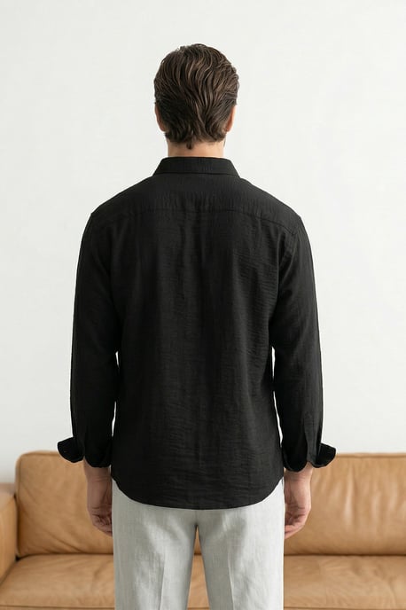 TRENDYOL MAN Herren Schwarz Einfarbig Lang Regular Fit Hemden - Image 2