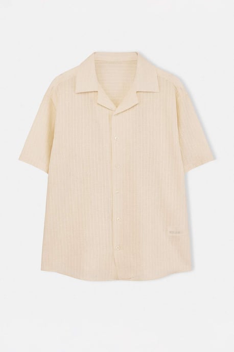 TRENDYOL MAN Herren Ecru Strukturiert Kurz Oversize Hemden - Image 3