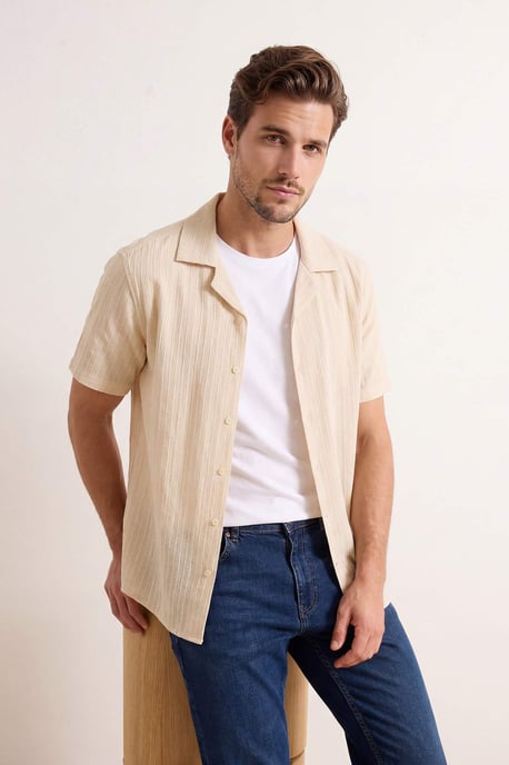 TRENDYOL MAN Herren Ecru Strukturiert Kurz Oversize Hemden - Image 6