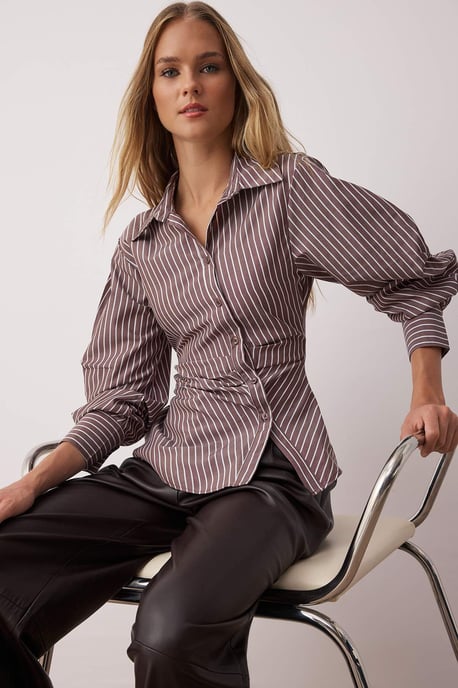 TRENDYOLMİLLA Mädchen Braun Einfarbig Lang Slim Fit Hemden - Image 4