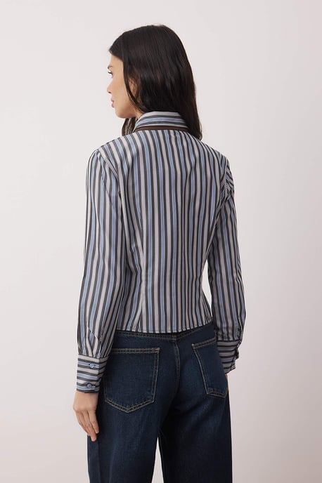 TRENDYOLMİLLA Damen Braun Gestreift Lang Slim Fit Hemden - Image 3