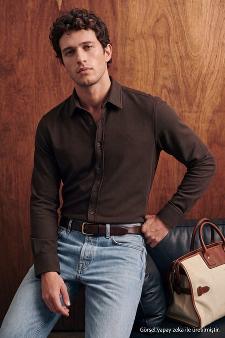 TRENDYOL MAN Herren Braun Einfarbig Lang Regular Fit Hemden - Image 1
