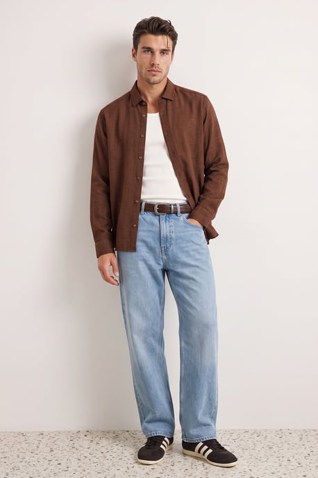 TRENDYOL MAN Herren Braun Einfarbig Lang Regular Fit Hemden - Image 2