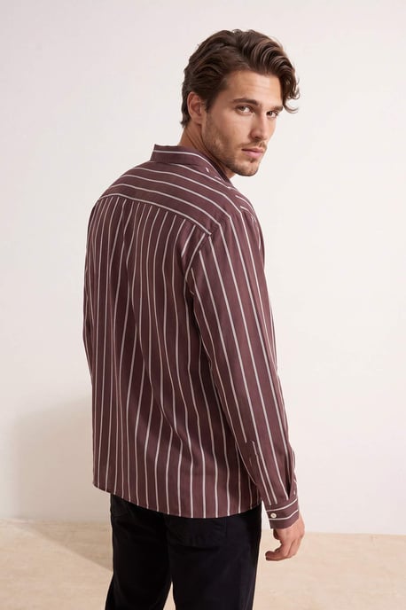 TRENDYOL MAN Herren Braun Gestreift Lang Oversize Hemden - Image 2
