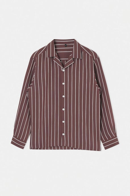 TRENDYOL MAN Herren Braun Gestreift Lang Oversize Hemden - Image 3