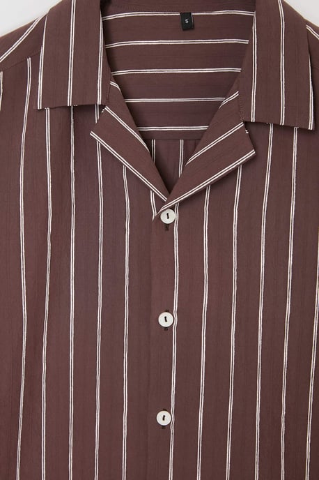 TRENDYOL MAN Herren Braun Gestreift Lang Oversize Hemden - Image 4