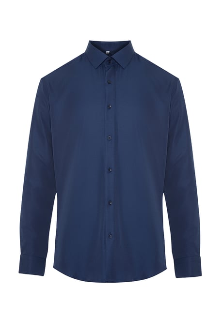 TRENDYOL MAN Herren Dunkelblau Einfarbig Lang Slim Fit Hemden - Image 5