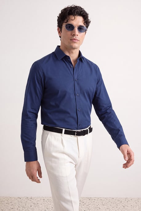 TRENDYOL MAN Herren Dunkelblau Einfarbig Lang Slim Fit Hemden - Image 6