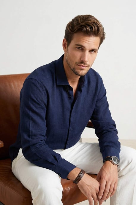 TRENDYOL MAN Herren Dunkelblau Einfarbig Lang Regular Fit Hemden - Image 2