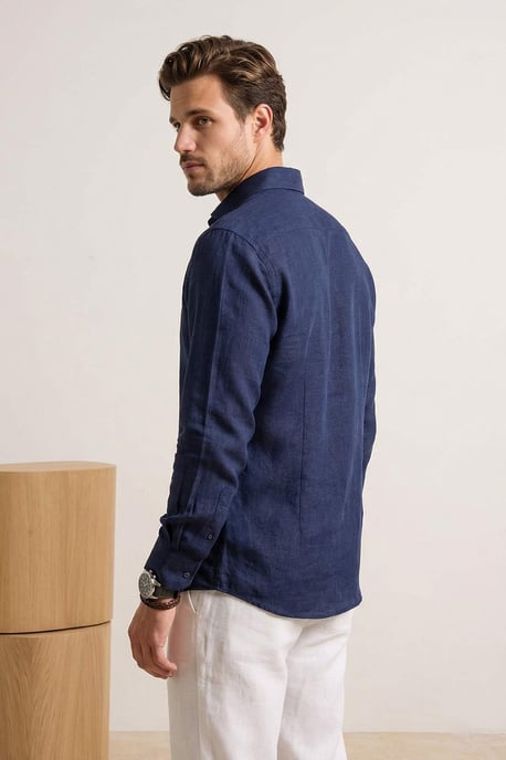 TRENDYOL MAN Herren Dunkelblau Einfarbig Lang Regular Fit Hemden - Image 3