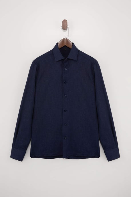 TRENDYOL MAN Herren Dunkelblau Einfarbig Lang Regular Fit Hemden - Image 4