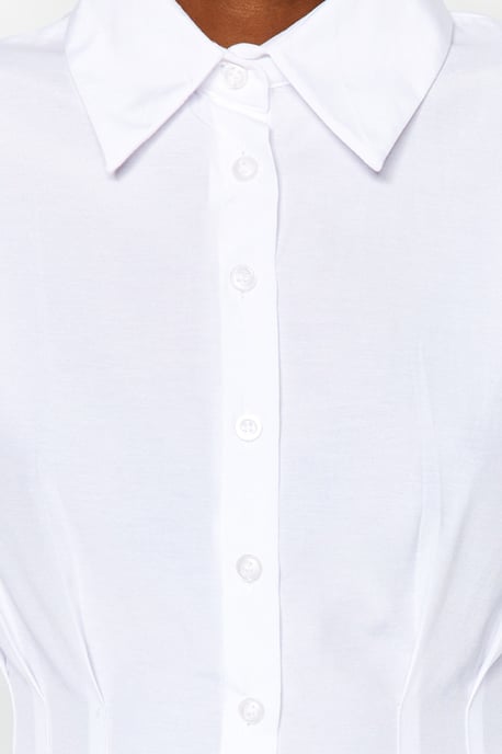 TRENDYOLMİLLA Damen Ecru Einfarbig Lang Tailliert Hemden - Image 4