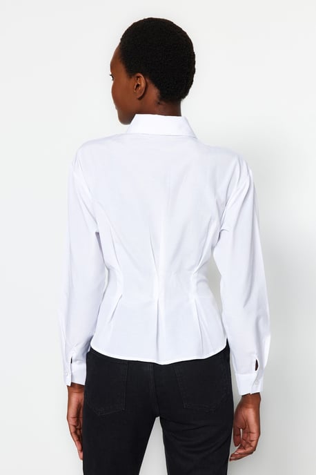 TRENDYOLMİLLA Damen Ecru Einfarbig Lang Tailliert Hemden - Image 5
