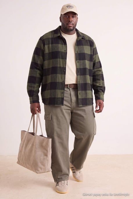 TRENDYOL MAN Herren Khaki Kariert Lang Regular Fit Große Größen Hemden - Image 6