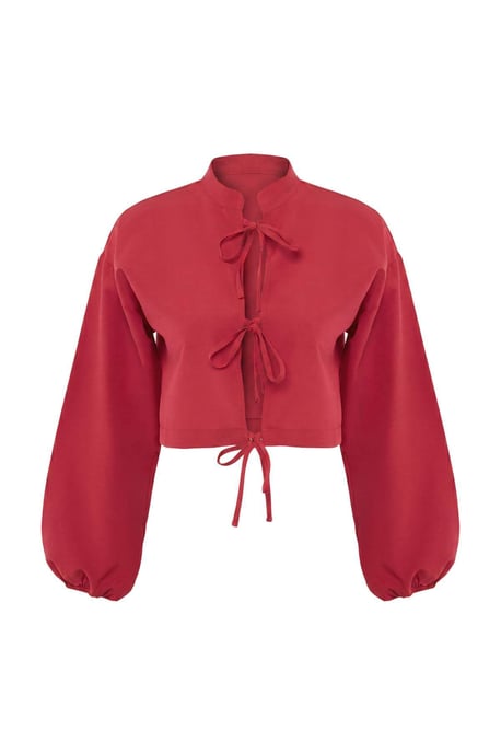 TRENDYOLMİLLA Damen Rot Gestreift Lang Regular Fit Hemden - Image 3