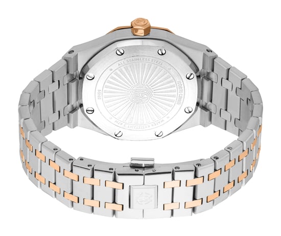 ROBERTO CAVALLI Herrenuhr, Gehäuse in zweifarbigem Silber- und Roségoldton, silbernes Zifferblatt, Metallarmband in zweifarbigem Silber- und Roségoldton, 3 Zeiger, Datumsanzeige, 3 ATM - Image 2