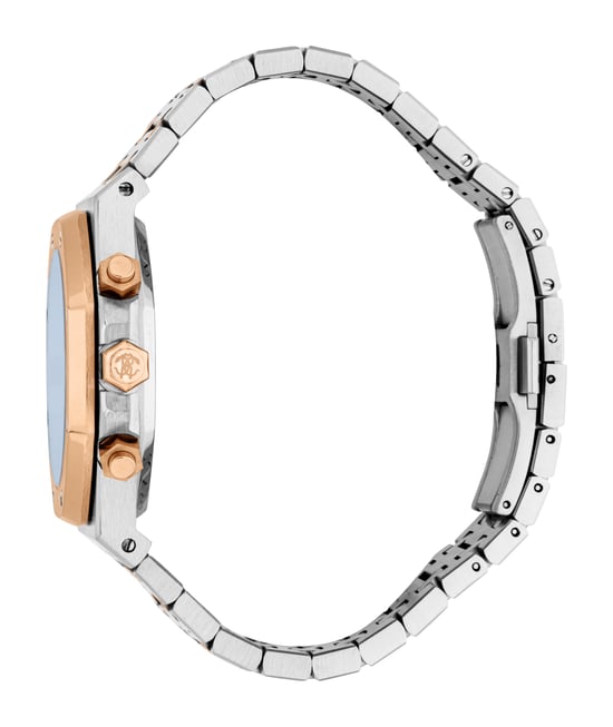 ROBERTO CAVALLI Herrenuhr, Gehäuse in zweifarbigem Silber- und Roségoldton, dunkelblaues Zifferblatt, Metallarmband in zweifarbigem Silber- und Roségoldton, Chronograph, 3 ATM - Image 3